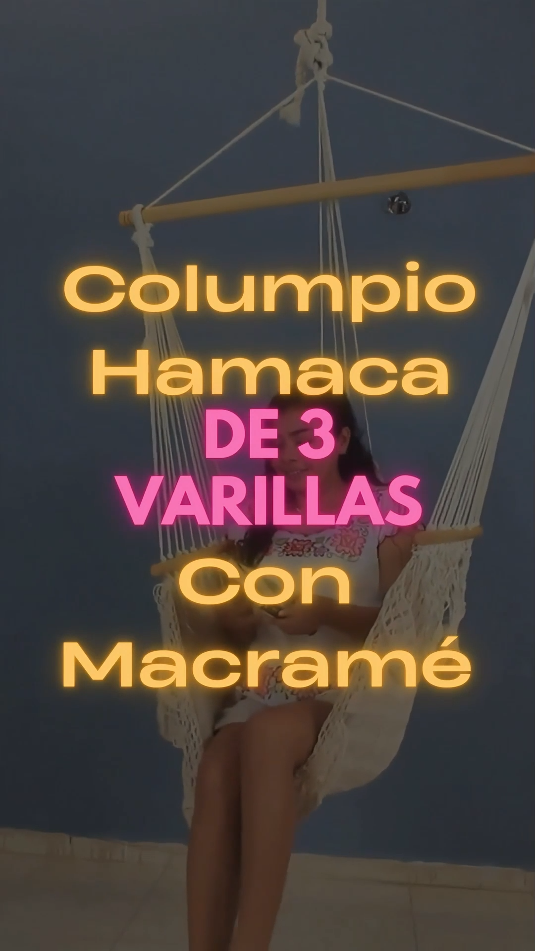 Video columpio hamaca de 3 varillas con macramé