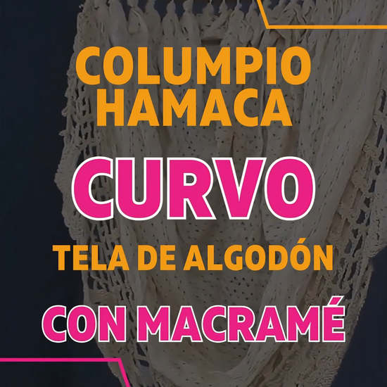 Video columpio curvo de tela de algodon con macramé