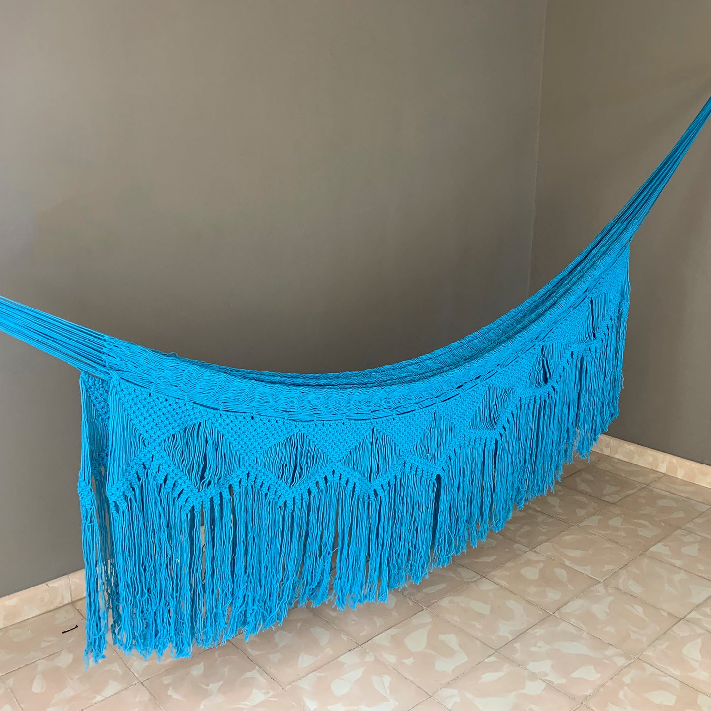 Hamaca con macramé modelo Landy de algodón Azúl cielo