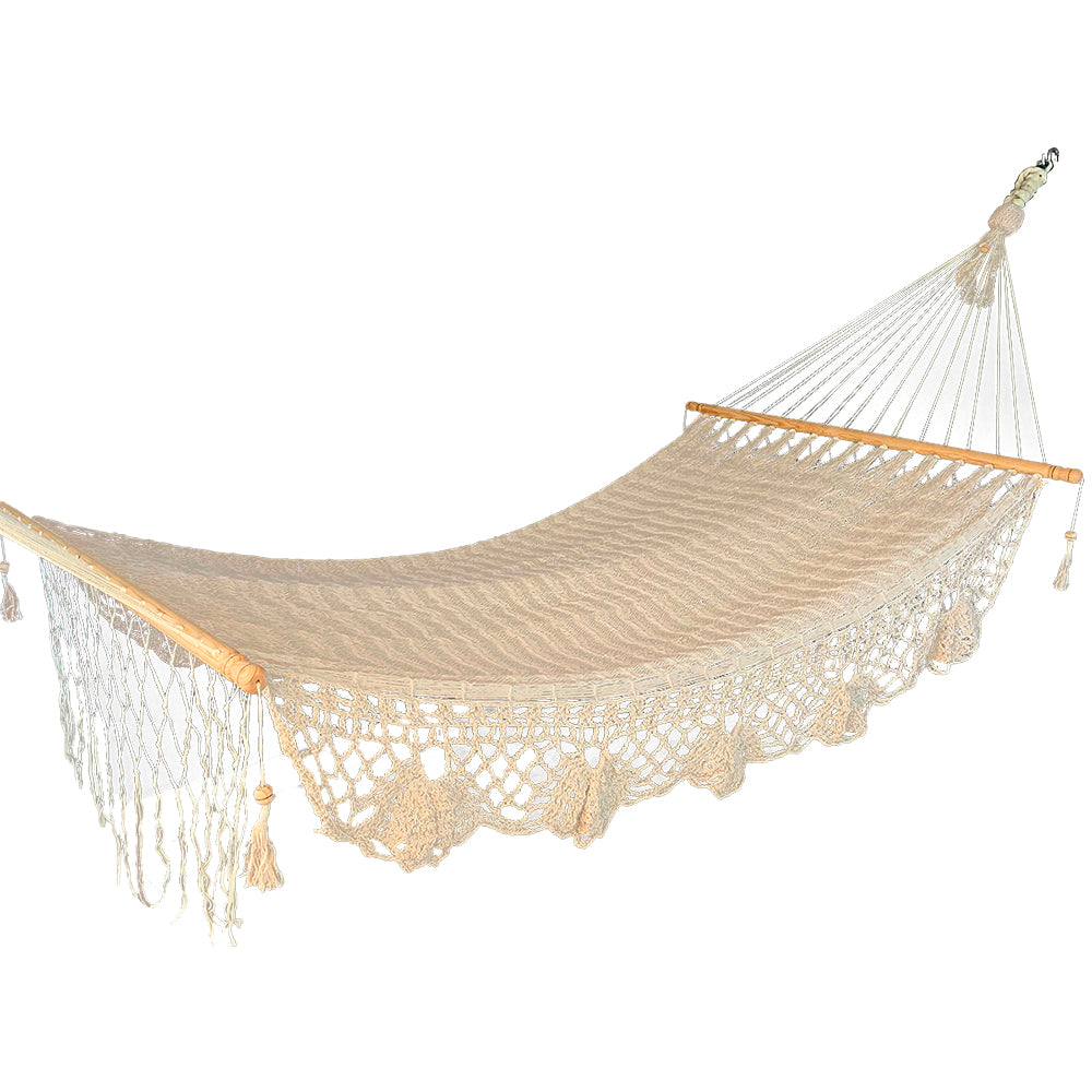 Hamaca Recta de Tela de Algodón Natural con Macramé